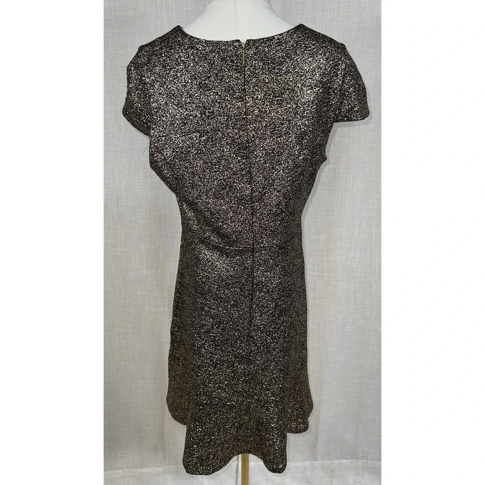 Michael Kors Women's Sz L Black Gold‎ Metallic Short Sleeve Party Sheath Dress